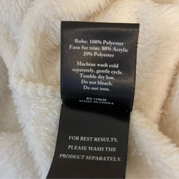 Patricia Altschul Ivory Faux Fur Trim Cozy Soft Belted Robe Med - Large Pockets - Picture 11 of 11